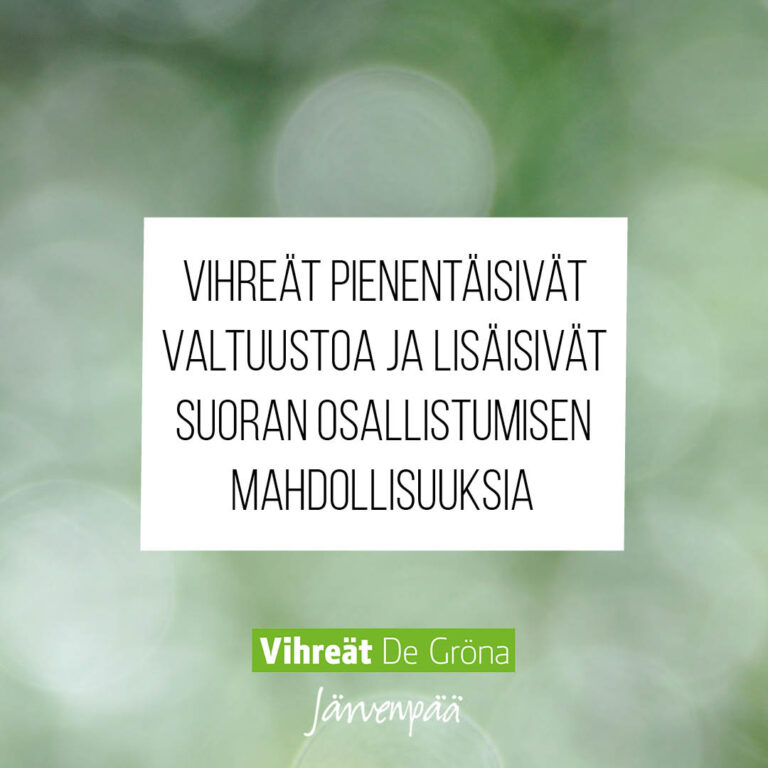 Vihreät pienentäisivät valtuustoa ja lisäisivät suoran osallistumisen mahdollisuuksia