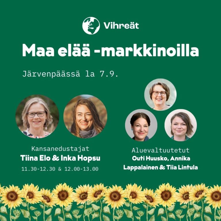 Vihreät mukana Maa elää -markkinoilla la 7.9.!